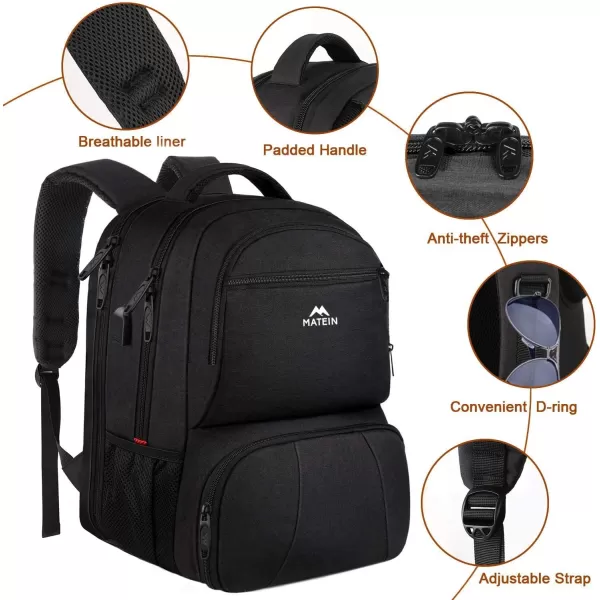 imageMATEIN Lunch Backpack for Men Work 17 Inch Insulated Cooler Backpack Lunch Box with USB Charging Port Water Resistant Laptop Backpack Computer Bag Meal Prep Backpack for Picnic College Travel BlackBlack