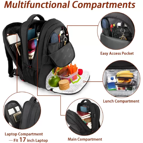 imageMATEIN Lunch Backpack for Men Work 17 Inch Insulated Cooler Backpack Lunch Box with USB Charging Port Water Resistant Laptop Backpack Computer Bag Meal Prep Backpack for Picnic College Travel BlackBlack