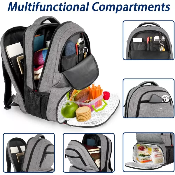 imageMATEIN Lunch Backpack for Men Work 17 Inch Insulated Cooler Backpack Lunch Box with USB Charging Port Water Resistant Laptop Backpack Computer Bag Meal Prep Backpack for Picnic College Travel BlackGrey