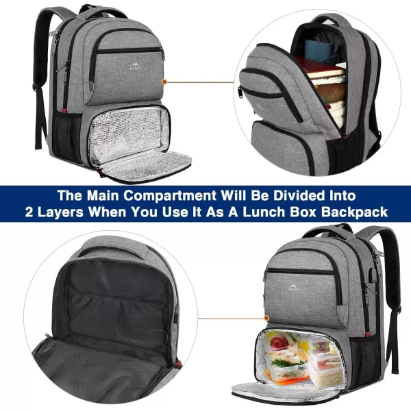 imageMATEIN Lunch Backpack for Men Work 17 Inch Insulated Cooler Backpack Lunch Box with USB Charging Port Water Resistant Laptop Backpack Computer Bag Meal Prep Backpack for Picnic College Travel BlackGrey