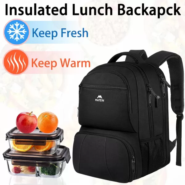 imageMATEIN Lunch Backpack for Men Work 17 Inch Insulated Cooler Backpack Lunch Box with USB Charging Port Water Resistant Laptop Backpack Computer Bag Meal Prep Backpack for Picnic College Travel BlackBlack