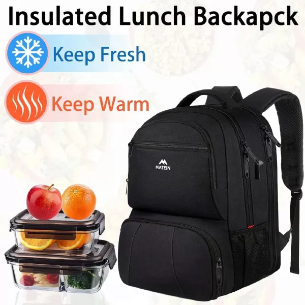 imageMATEIN Lunch Backpack for Men Work 17 Inch Insulated Cooler Backpack Lunch Box with USB Charging Port Water Resistant Laptop Backpack Computer Bag Meal Prep Backpack for Picnic College Travel BlackBlack