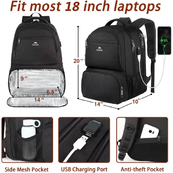 imageMATEIN Lunch Backpack for Men Work 17 Inch Insulated Cooler Backpack Lunch Box with USB Charging Port Water Resistant Laptop Backpack Computer Bag Meal Prep Backpack for Picnic College Travel BlackBlack