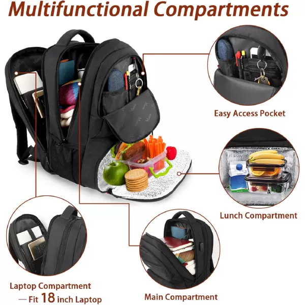 imageMATEIN Lunch Backpack for Men Work 17 Inch Insulated Cooler Backpack Lunch Box with USB Charging Port Water Resistant Laptop Backpack Computer Bag Meal Prep Backpack for Picnic College Travel BlackBlack