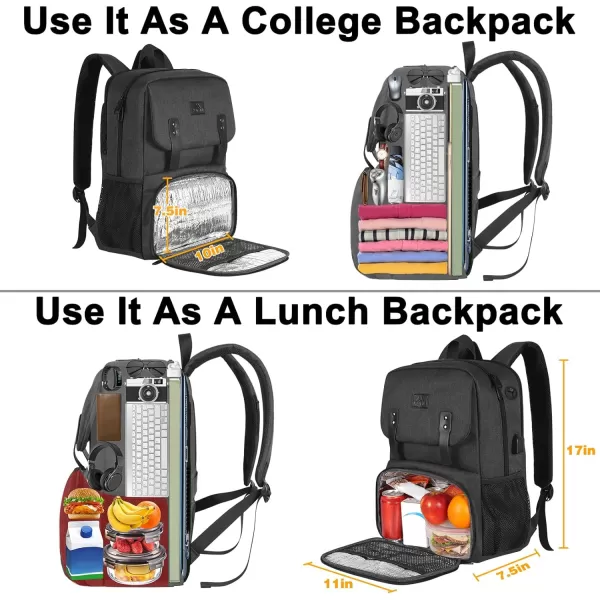 imageMATEIN Lunch Bags for Women Cooler Lunchbox Insulated Work Backpack with USB Charging Port Water Resistant Travel Computer Bag College Daypack Fits 156 Inch Laptop Friendship Gifts for Women GreyBlack