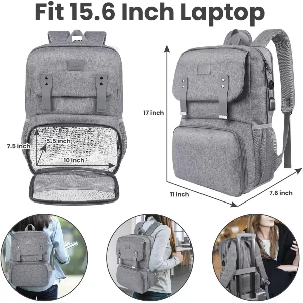 imageMATEIN Lunch Bags for Women Cooler Lunchbox Insulated Work Backpack with USB Charging Port Water Resistant Travel Computer Bag College Daypack Fits 156 Inch Laptop Friendship Gifts for Women GreyGrey