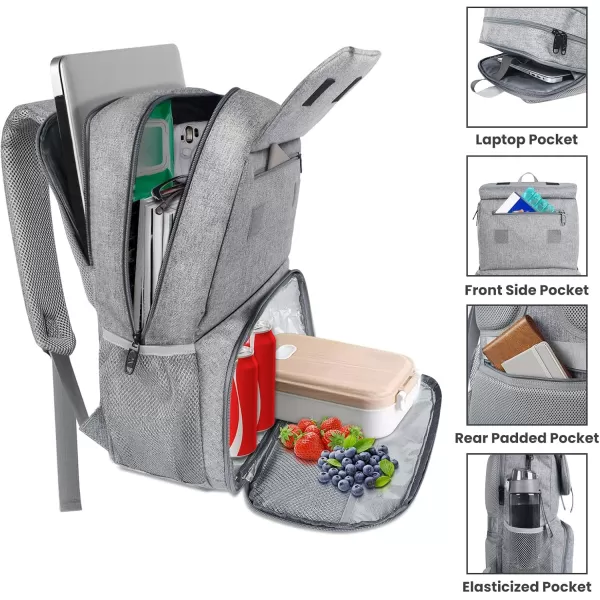 imageMATEIN Lunch Bags for Women Cooler Lunchbox Insulated Work Backpack with USB Charging Port Water Resistant Travel Computer Bag College Daypack Fits 156 Inch Laptop Friendship Gifts for Women GreyGrey