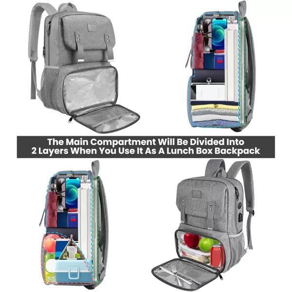 imageMATEIN Lunch Bags for Women Cooler Lunchbox Insulated Work Backpack with USB Charging Port Water Resistant Travel Computer Bag College Daypack Fits 156 Inch Laptop Friendship Gifts for Women GreyGrey
