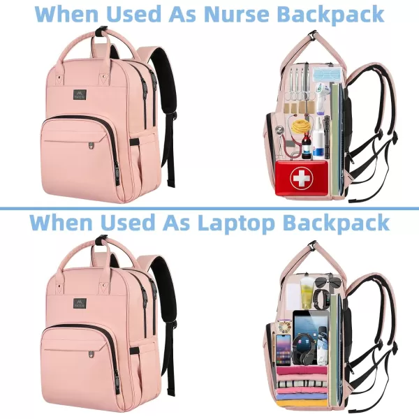 imageMATEIN Nursing Backpack Waterproof College Bag for Women with Removable Organizer 156 Inch Travel Lapatop Backpacks Medical Clinical Doctor Nurse Work Daypack for Women Gifts for Her PinkPink