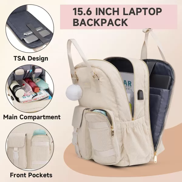 imageMATEIN School Backpack for Girls 156 Inch Cute College Backpack Corduroy Computer Bookbag with USB Charging Port TSA Lightweight Kawaii Travel Laptop Backpack Aesthetic for Teens Students BeigeBeige