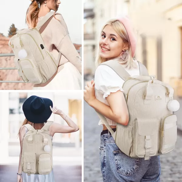 imageMATEIN School Backpack for Girls 156 Inch Cute College Backpack Corduroy Computer Bookbag with USB Charging Port TSA Lightweight Kawaii Travel Laptop Backpack Aesthetic for Teens Students BeigeBeige
