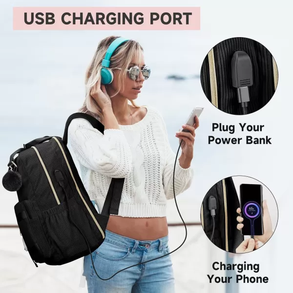 imageMATEIN School Backpack for Girls 156 Inch Cute College Backpack Corduroy Computer Bookbag with USB Charging Port TSA Lightweight Kawaii Travel Laptop Backpack Aesthetic for Teens Students BeigeBlack