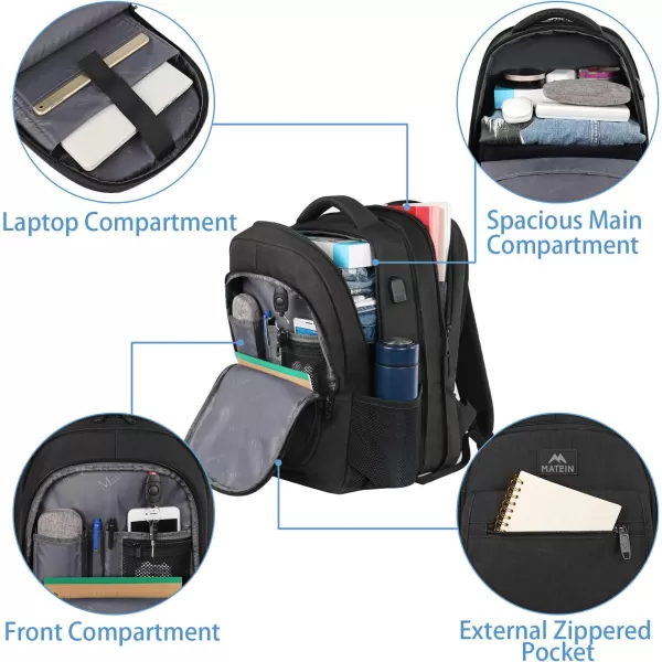 imageMATEIN Travel Backpack for Men Expandable Laptop Backpack with USB Charging PortAnti Theft Business Computer Bag Water Resistant College School Bookbag Gifts for Men Women Fit 156 Inch LaptopBlackBlack