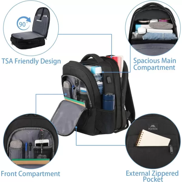 imageMATEIN Travel Backpack for Men Expandable Laptop Backpack with USB Charging PortAnti Theft Business Computer Bag Water Resistant College School Bookbag Gifts for Men Women Fit 156 Inch LaptopBlackDeep Black