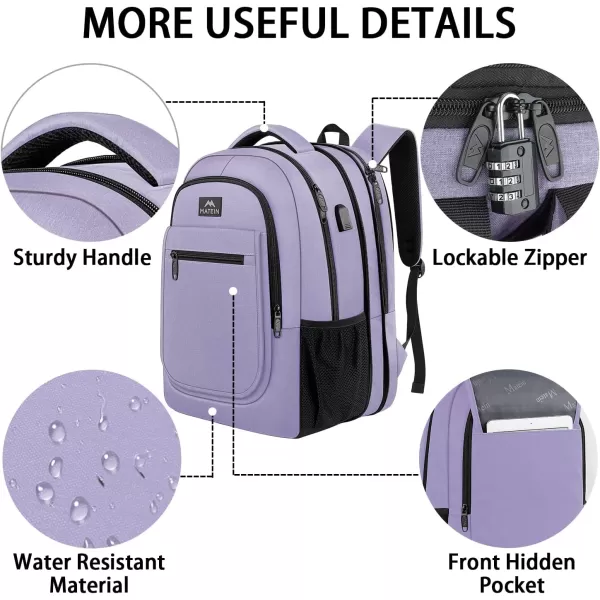 imageMATEIN Travel Backpack for Men Expandable Laptop Backpack with USB Charging PortAnti Theft Business Computer Bag Water Resistant College School Bookbag Gifts for Men Women Fit 156 Inch LaptopBlackPurple