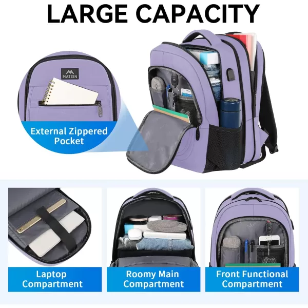 imageMATEIN Travel Backpack for Men Expandable Laptop Backpack with USB Charging PortAnti Theft Business Computer Bag Water Resistant College School Bookbag Gifts for Men Women Fit 156 Inch LaptopBlackPurple