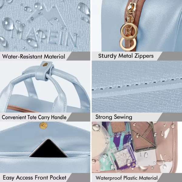 imageMATEIN Travel Toiletry Bag for Women 9L Faux Leather Hanging Makeup Bag with Metal Snap Handle Large Waterproof Cosmetic Bags Multiple Traveling Organizer Container for Toiletries Accessories PinkBlue