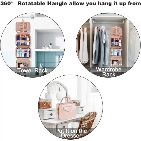 imageMATEIN Travel Toiletry Bag for Women 9L Faux Leather Hanging Makeup Bag with Metal Snap Handle Large Waterproof Cosmetic Bags Multiple Traveling Organizer Container for Toiletries Accessories PinkAustere Pink