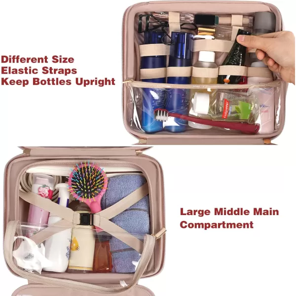 imageMATEIN Travel Toiletry Bag for Women 9L Faux Leather Hanging Makeup Bag with Metal Snap Handle Large Waterproof Cosmetic Bags Multiple Traveling Organizer Container for Toiletries Accessories PinkBlue