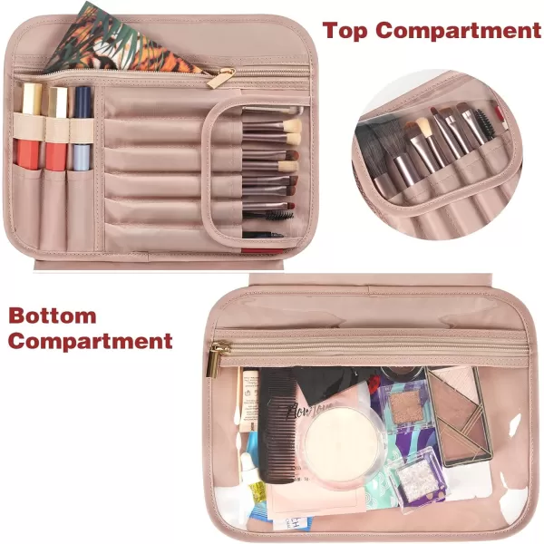 imageMATEIN Travel Toiletry Bag for Women 9L Faux Leather Hanging Makeup Bag with Metal Snap Handle Large Waterproof Cosmetic Bags Multiple Traveling Organizer Container for Toiletries Accessories PinkBlue