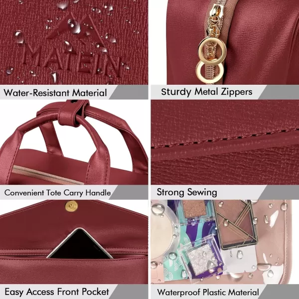 imageMATEIN Travel Toiletry Bag for Women 9L Faux Leather Hanging Makeup Bag with Metal Snap Handle Large Waterproof Cosmetic Bags Multiple Traveling Organizer Container for Toiletries Accessories PinkWine Red