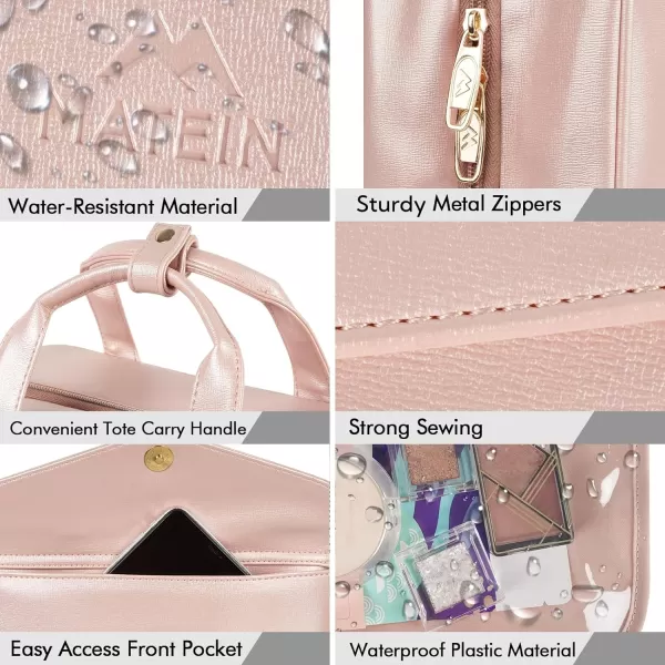 imageMATEIN Travel Toiletry Bag for Women 9L Faux Leather Hanging Makeup Bag with Metal Snap Handle Large Waterproof Cosmetic Bags Multiple Traveling Organizer Container for Toiletries Accessories PinkAustere Pink