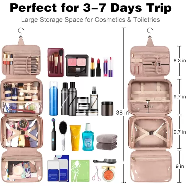 imageMATEIN Travel Toiletry Bag for Women 9L Faux Leather Hanging Makeup Bag with Metal Snap Handle Large Waterproof Cosmetic Bags Multiple Traveling Organizer Container for Toiletries Accessories PinkMint Green