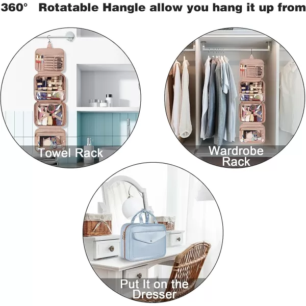 imageMATEIN Travel Toiletry Bag for Women 9L Faux Leather Hanging Makeup Bag with Metal Snap Handle Large Waterproof Cosmetic Bags Multiple Traveling Organizer Container for Toiletries Accessories PinkBlue