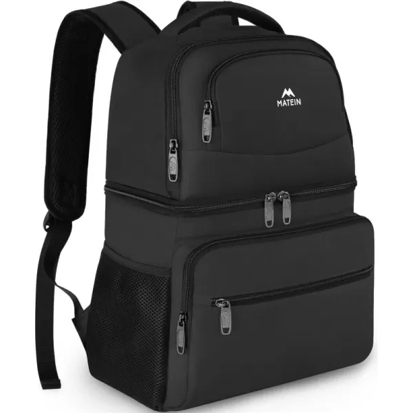 imageMATEIN Cooler Backpack 26 Cans Insulated Lunch Backpack for Men Women Leakproof Double Layer Lunch Cooler Bag Lightweight Soft Lunch Backpack with Cooler Compartment Beach Camping Hiking Beer GiftsBlack