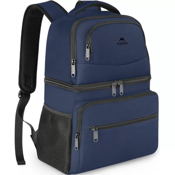 imageMATEIN Cooler Backpack 26 Cans Insulated Lunch Backpack for Men Women Leakproof Double Layer Lunch Cooler Bag Lightweight Soft Lunch Backpack with Cooler Compartment Beach Camping Hiking Beer GiftsBlue
