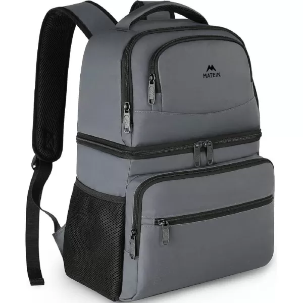 imageMATEIN Cooler Backpack 26 Cans Insulated Lunch Backpack for Men Women Leakproof Double Layer Lunch Cooler Bag Lightweight Soft Lunch Backpack with Cooler Compartment Beach Camping Hiking Beer GiftsAustere Grey