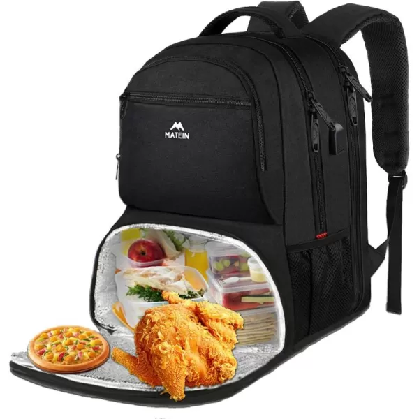 imageMATEIN Lunch Backpack for Men Work 17 Inch Insulated Cooler Backpack Lunch Box with USB Charging Port Water Resistant Laptop Backpack Computer Bag Meal Prep Backpack for Picnic College Travel BlackBlack