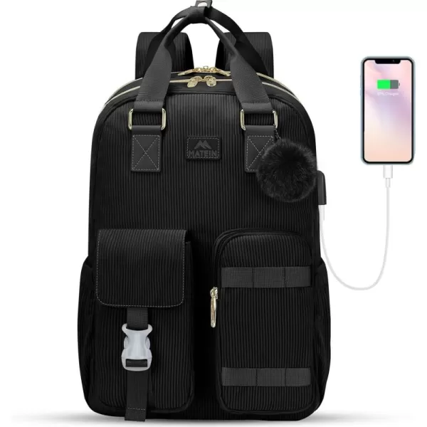 imageMATEIN School Backpack for Girls 156 Inch Cute College Backpack Corduroy Computer Bookbag with USB Charging Port TSA Lightweight Kawaii Travel Laptop Backpack Aesthetic for Teens Students BeigeBlack