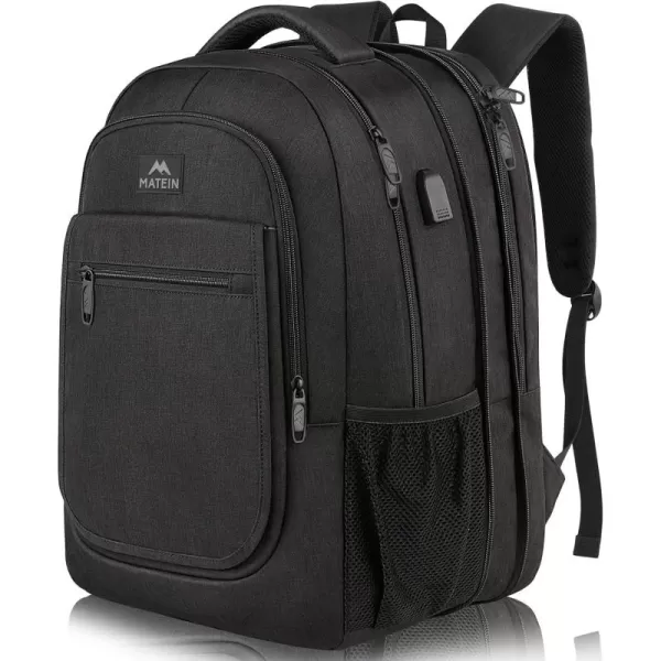 imageMATEIN Travel Backpack for Men Expandable Laptop Backpack with USB Charging PortAnti Theft Business Computer Bag Water Resistant College School Bookbag Gifts for Men Women Fit 156 Inch LaptopBlackBlack