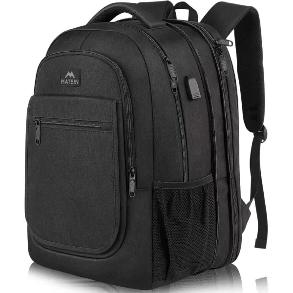 imageMATEIN Travel Backpack for Men Expandable Laptop Backpack with USB Charging PortAnti Theft Business Computer Bag Water Resistant College School Bookbag Gifts for Men Women Fit 156 Inch LaptopBlackDeep Black