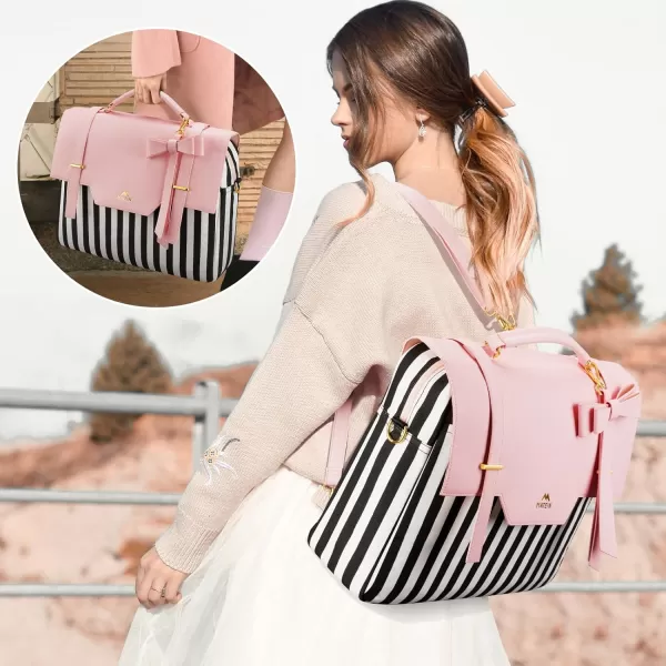 imageMATEIN Briefcase for Women 156 Inch Convertible Laptop Briefcase Backpack with Bow Cute Kawaii Computer Messenger Crossbody Laptop Tote Bag Carrying Case Gift for College Work Travel 3 in 1 Pink