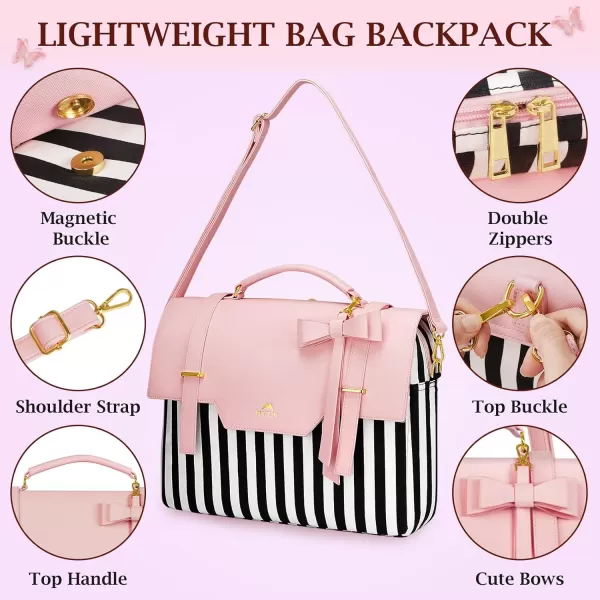 imageMATEIN Briefcase for Women 156 Inch Convertible Laptop Briefcase Backpack with Bow Cute Kawaii Computer Messenger Crossbody Laptop Tote Bag Carrying Case Gift for College Work Travel 3 in 1 Pink