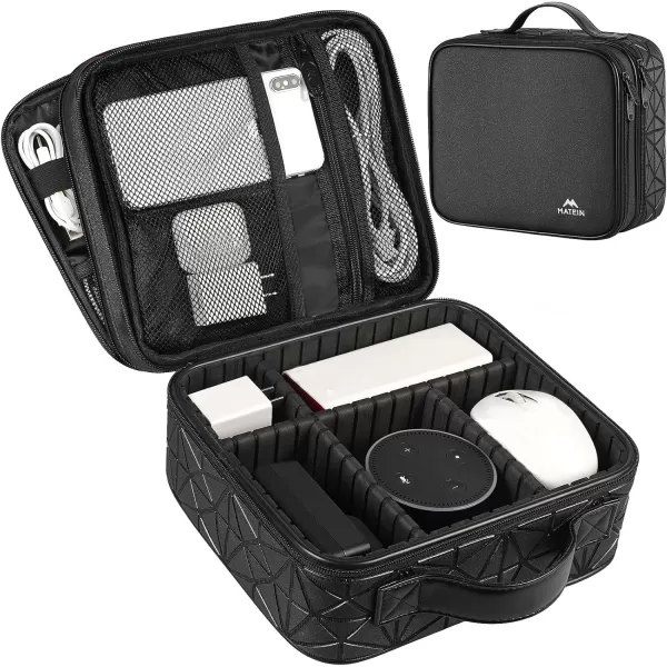 imageMATEIN Cable Organizer Bag Waterproof Travel Electronic Storage with Adjustable Divider Shockproof Portable Double Layer Tech Bag Carrying Case for Cord Earbuds Charger SD Card Tech Gifts BlackBlack
