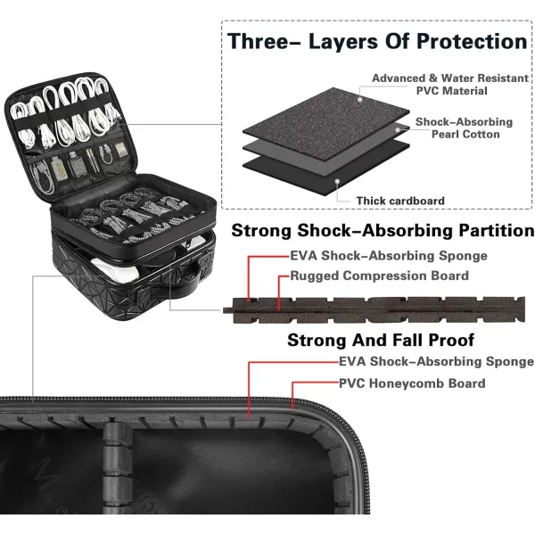 imageMATEIN Cable Organizer Bag Waterproof Travel Electronic Storage with Adjustable Divider Shockproof Portable Double Layer Tech Bag Carrying Case for Cord Earbuds Charger SD Card Tech Gifts BlackBlack