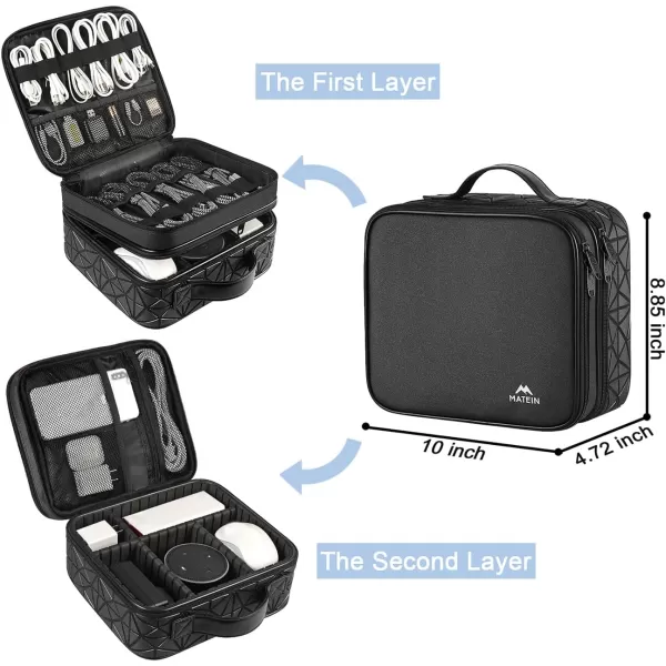 imageMATEIN Cable Organizer Bag Waterproof Travel Electronic Storage with Adjustable Divider Shockproof Portable Double Layer Tech Bag Carrying Case for Cord Earbuds Charger SD Card Tech Gifts BlackBlack