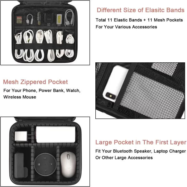 imageMATEIN Cable Organizer Bag Waterproof Travel Electronic Storage with Adjustable Divider Shockproof Portable Double Layer Tech Bag Carrying Case for Cord Earbuds Charger SD Card Tech Gifts BlackPink