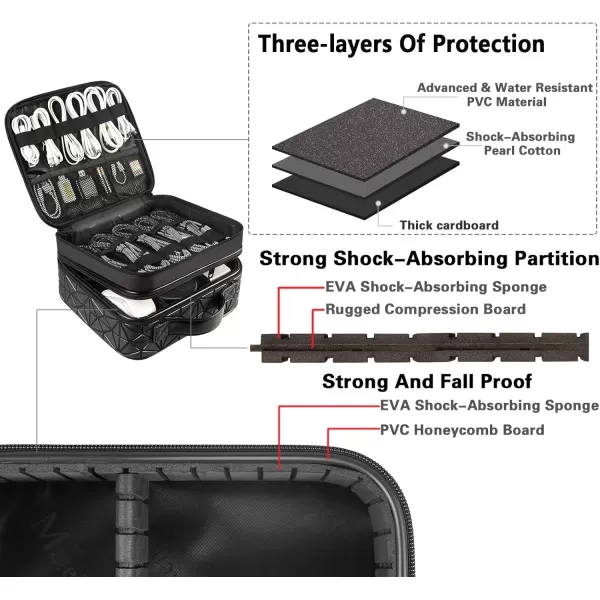 imageMATEIN Cable Organizer Bag Waterproof Travel Electronic Storage with Adjustable Divider Shockproof Portable Double Layer Tech Bag Carrying Case for Cord Earbuds Charger SD Card Tech Gifts BlackBlack