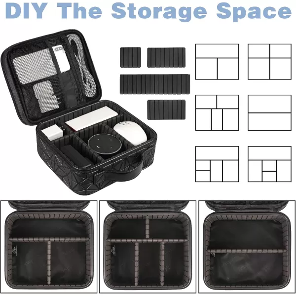 imageMATEIN Cable Organizer Bag Waterproof Travel Electronic Storage with Adjustable Divider Shockproof Portable Double Layer Tech Bag Carrying Case for Cord Earbuds Charger SD Card Tech Gifts BlackBlack