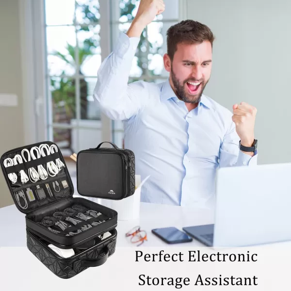 imageMATEIN Cable Organizer Bag Waterproof Travel Electronic Storage with Adjustable Divider Shockproof Portable Double Layer Tech Bag Carrying Case for Cord Earbuds Charger SD Card Tech Gifts BlackBlack