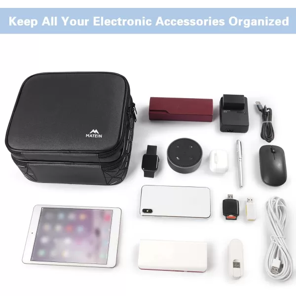 imageMATEIN Cable Organizer Bag Waterproof Travel Electronic Storage with Adjustable Divider Shockproof Portable Double Layer Tech Bag Carrying Case for Cord Earbuds Charger SD Card Tech Gifts BlackBlack