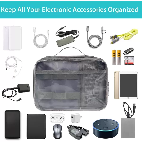 imageMATEIN Electronics Organizer Travel Case Water Resistant Cable Organizer Bag for Travel Essentials Tech Gifts for Men Storage Bag as Accessories for Phone Cord Tablet BlackClear Grey