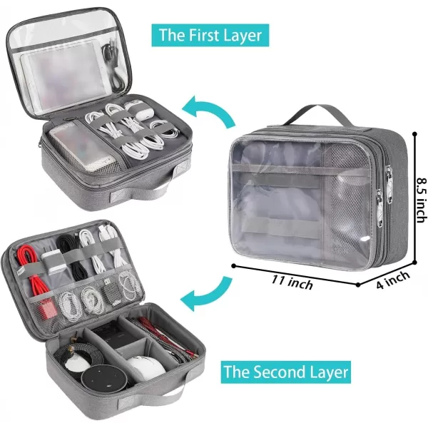 imageMATEIN Electronics Organizer Travel Case Water Resistant Cable Organizer Bag for Travel Essentials Tech Gifts for Men Storage Bag as Accessories for Phone Cord Tablet BlackClear Grey