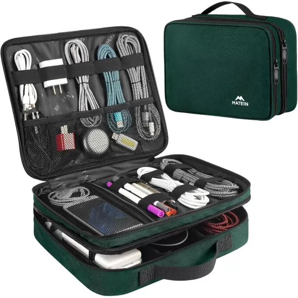 imageMATEIN Electronics Organizer Travel Case Water Resistant Cable Organizer Bag for Travel Essentials Tech Gifts for Men Storage Bag as Accessories for Phone Cord Tablet BlackDark Green