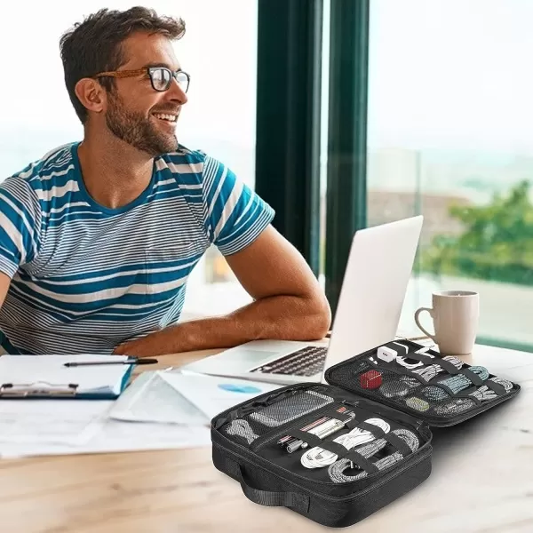 imageMATEIN Electronics Organizer Travel Case Water Resistant Cable Organizer Bag for Travel Essentials Tech Gifts for Men Storage Bag as Accessories for Phone Cord Tablet BlackAntique Black