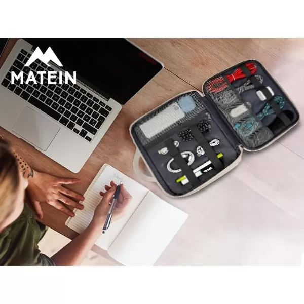 imageMATEIN Electronics Organizer Travel Case Water Resistant Cable Organizer Bag for Travel Essentials Tech Gifts for Men Storage Bag as Accessories for Phone Cord Tablet BlackWhite